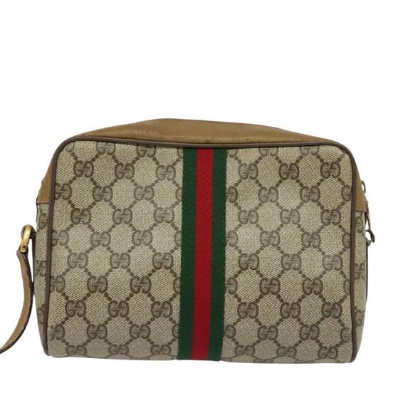 GUCCI GG Supreme Web Sherry Line Bag Pvc Beige Gold 68 02 004